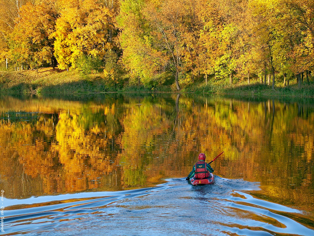 Осень речка лодка