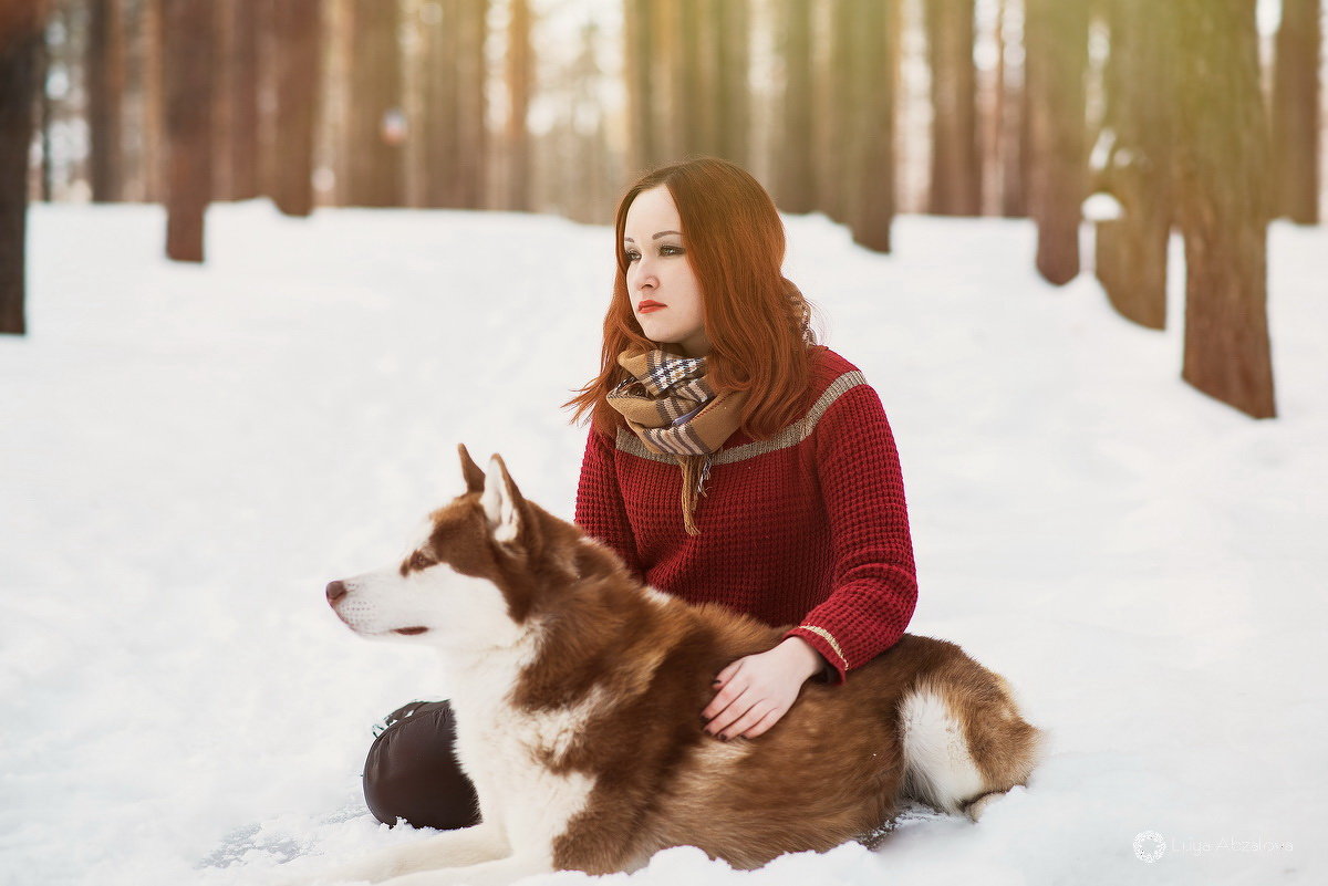 Зимняя фотосессия в лесу с хаски - Лилия Абзалова