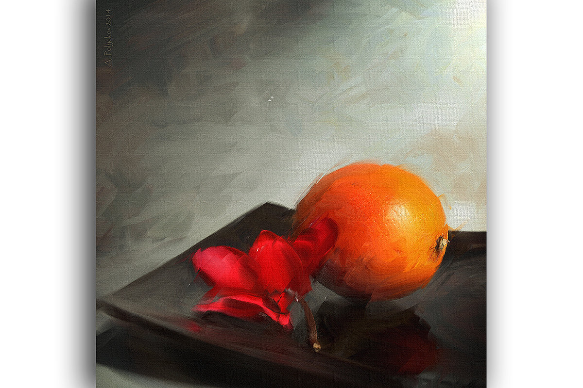 Этюд с апельсином и алым цветком. - Аnatoly Polyakov