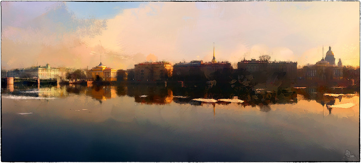 My magic Petersburg_01878  Нева с видом на Адмиралтейскую набережную - Станислав Лебединский