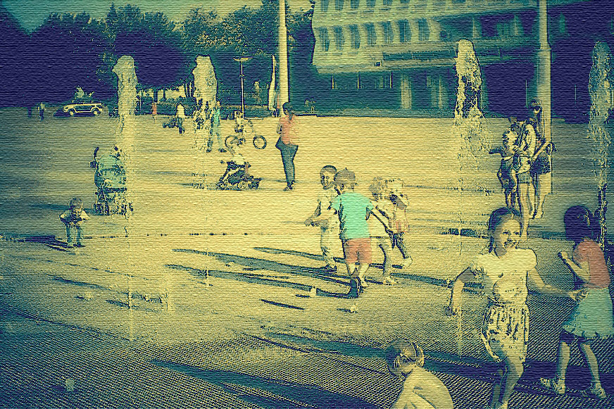 Дети, играющие у фонтана - Григорий Кучушев
