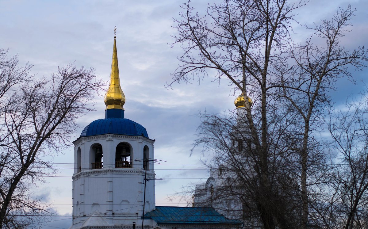 Купола православной церкви в вечернем небе весной. - Светлана 