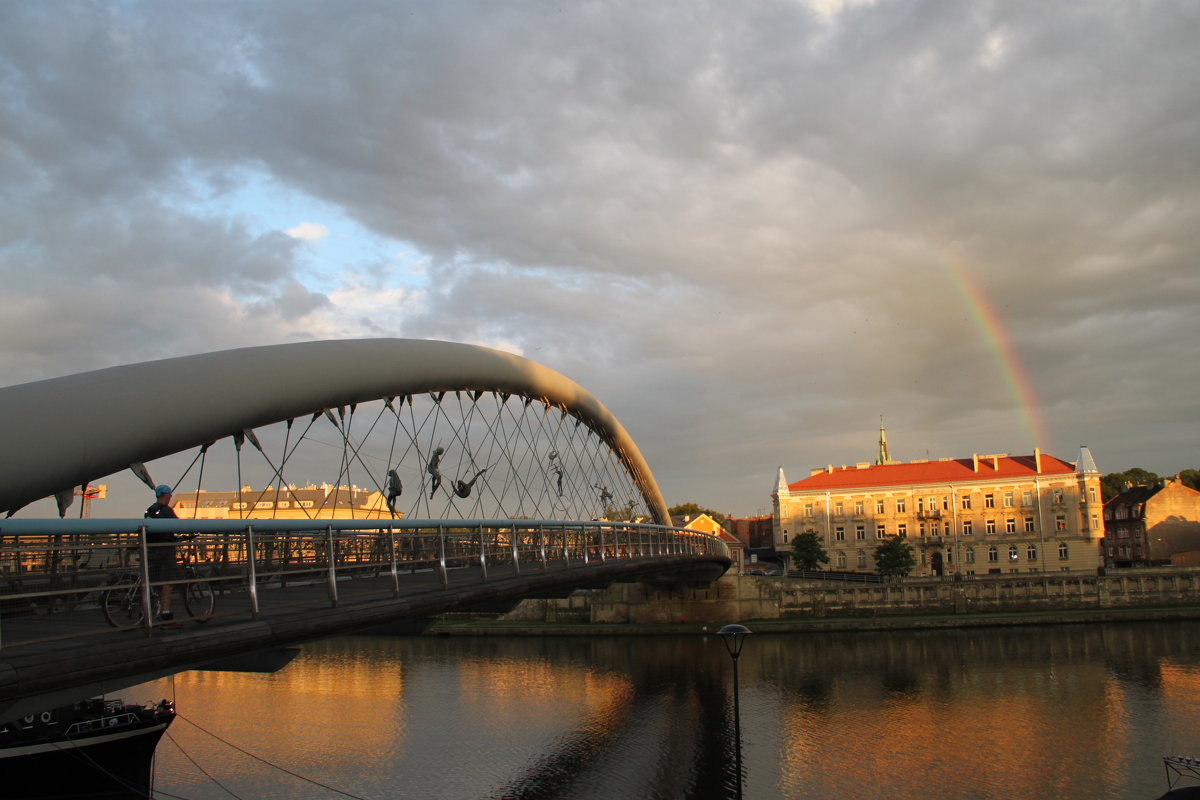 Пешеходный мост Ojca Bernatka в Кракове через Вислу (днем) - сергей 