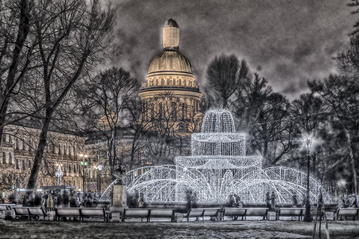 Светящийся фонтан и Исаакий HDR. - Марина Ножко