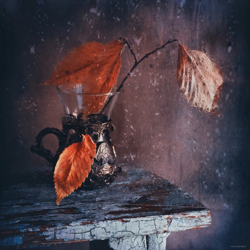 Осенний лист и капли на стекле - Ольга Мальцева
