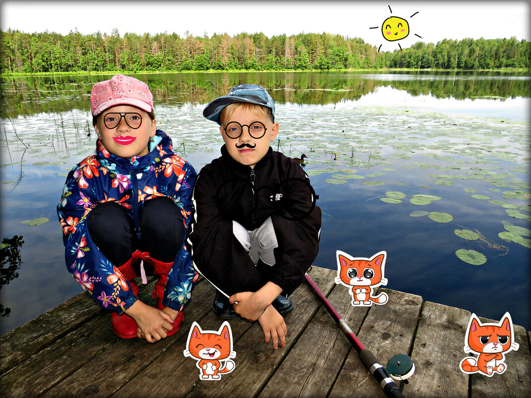 Софийка и Тимурка на рыбалке. - Ольга Митрофанова