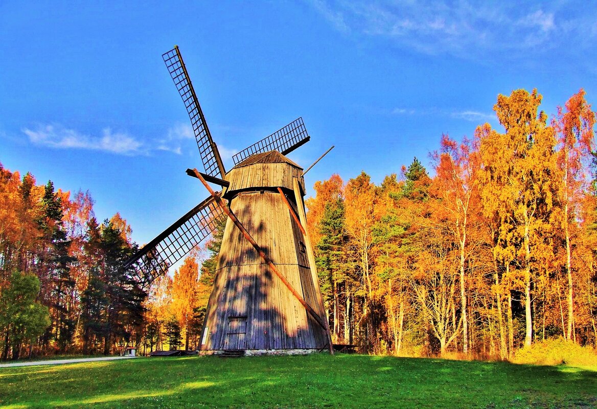 Голландская ветряная мельница среди золотой осени - Aida10 