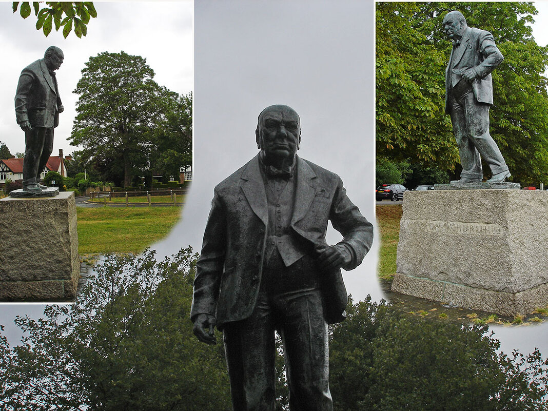 В память о Черчилле стоит статуя на лужайке в Вудфорде, Англия - Тамара Бедай 