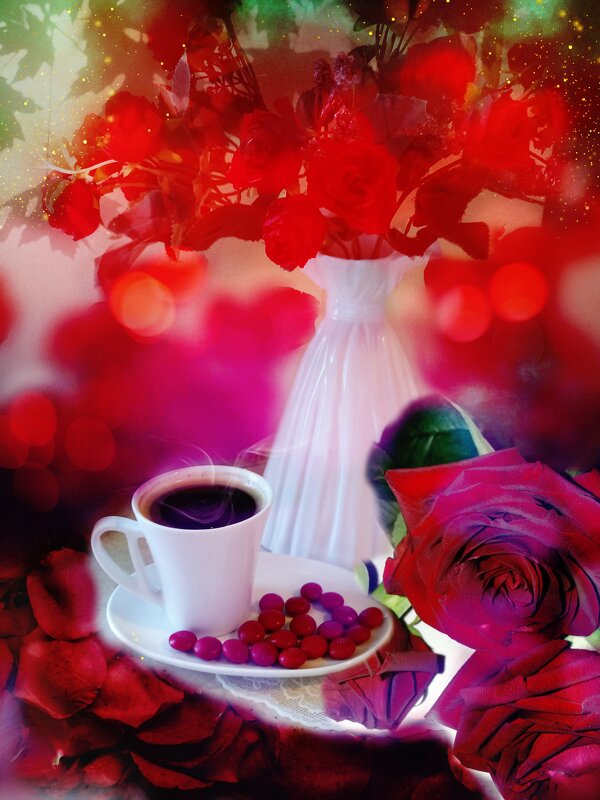 Розы красной аромат и горячий кофе .... - tatyana 