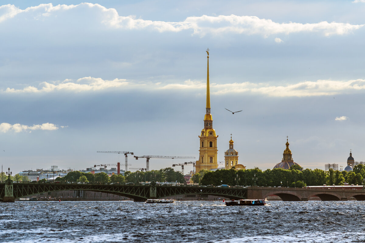 Вечерний Троицкий мост на фоне Петропавловского шпиля - Стальбаум Юрий 