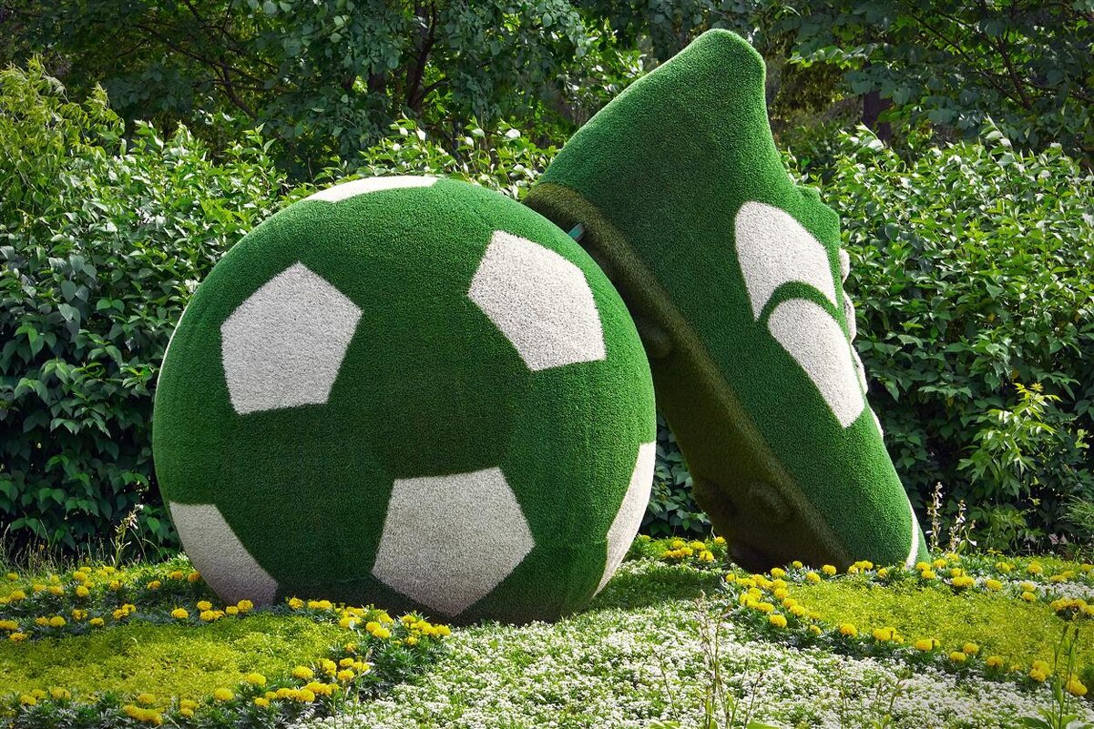 Топиарная скульптура из искусственной травы «Мяч и бутса» - Глeб ПЛATOB