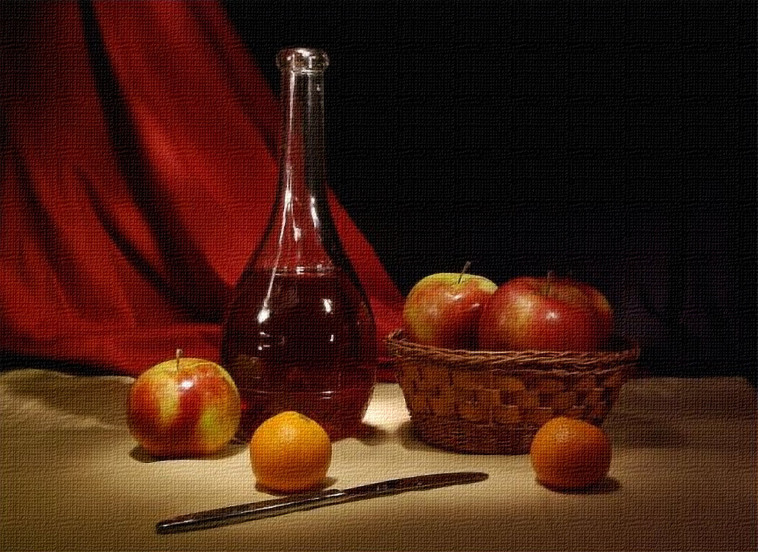 Натюрморт яблоками и бутылью - Александр Семенов