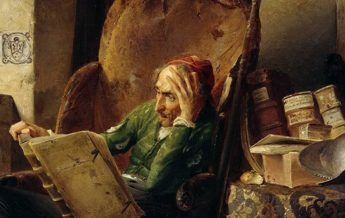 Дон Кихот в кресле, читающий рыцарский роман об Амадисе Гальском. Адольф Шрёдтер (1805-1875) - Gen Vel