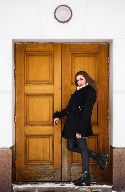 Девушка на фоне деревянной двери - Валерий Серёгин