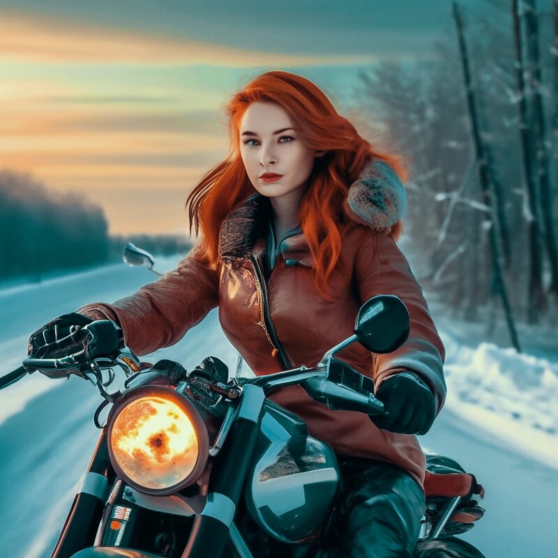 Рыжая и прекрасная девушка байкер - Pavlov Filipp 