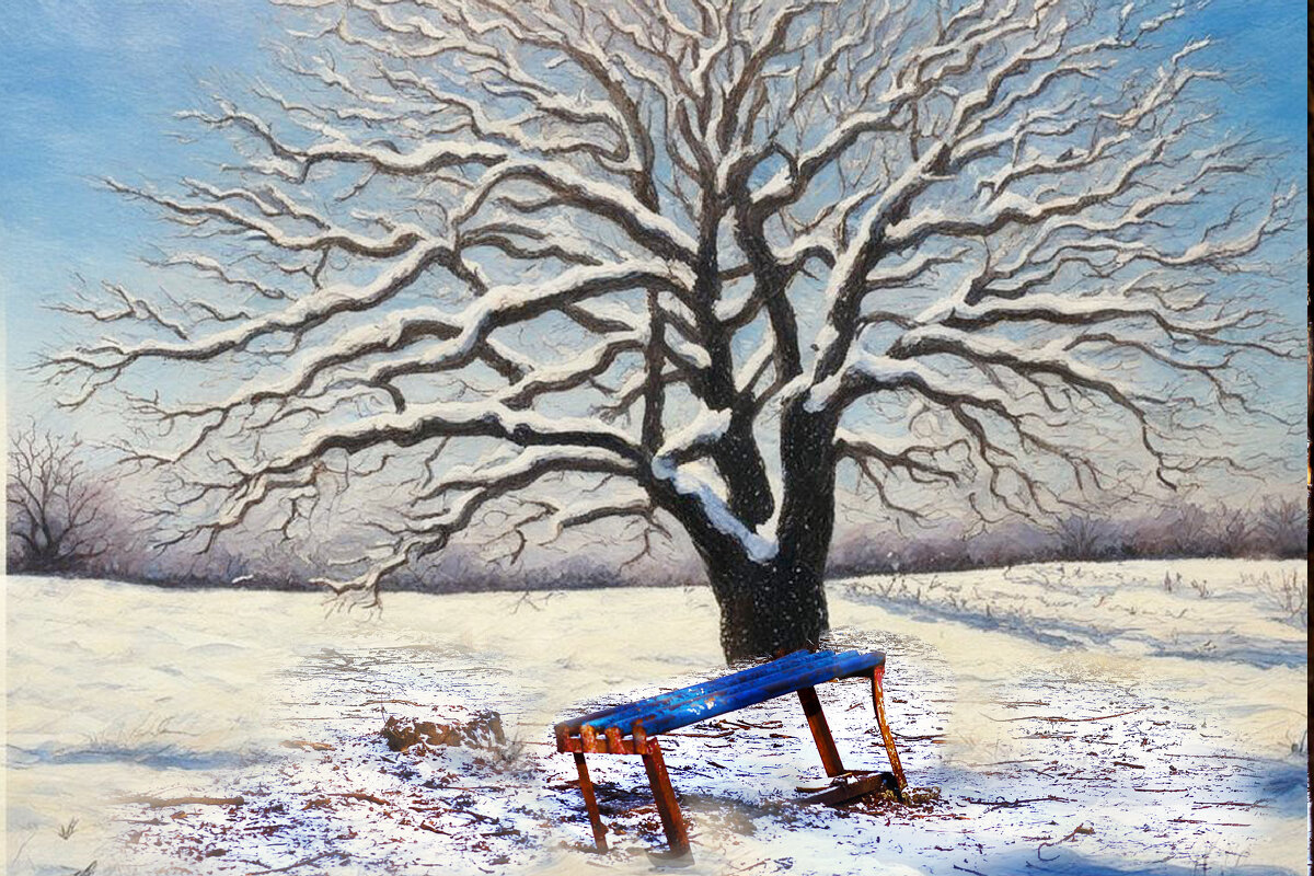 Зимний дуб и скамья - Юрий Гайворонский