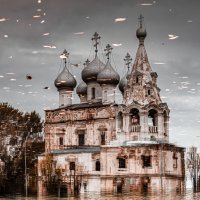 Церковь Иоанна Златоуста Вологда отражение в серой осенней луже. :: Олег Чернышев