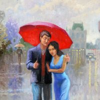 Двое под дождем (Картина неизвестного художника) :: Борис Русаков
