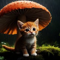 Бездомный котёнок прячется от дождя под грибочком :: Анатолий Клепешнёв