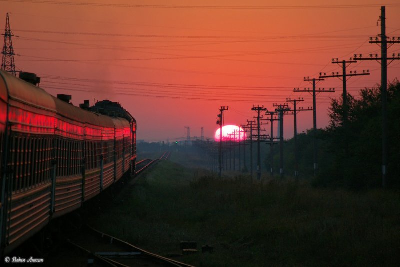 Sunrise near train station Molochansk, Ukraine