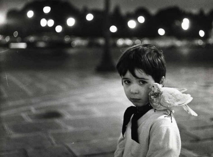 Ребенок и голубь, 1958 год. Фотограф Робер Дуано.
