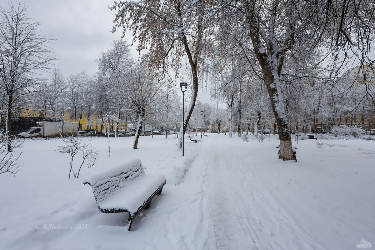 Заснеженный городской сквер - Александр Синдерёв