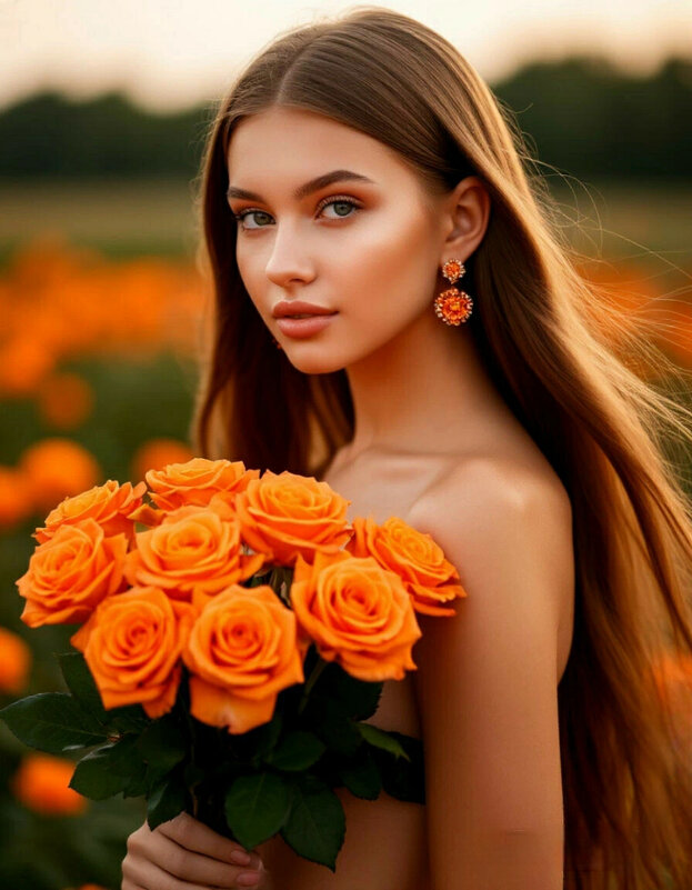 Девушка с букетом роз - Сергей Кочнев