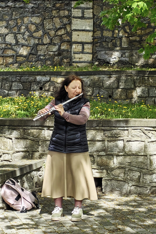 Уличный музыкант в курортном парке - Gen 