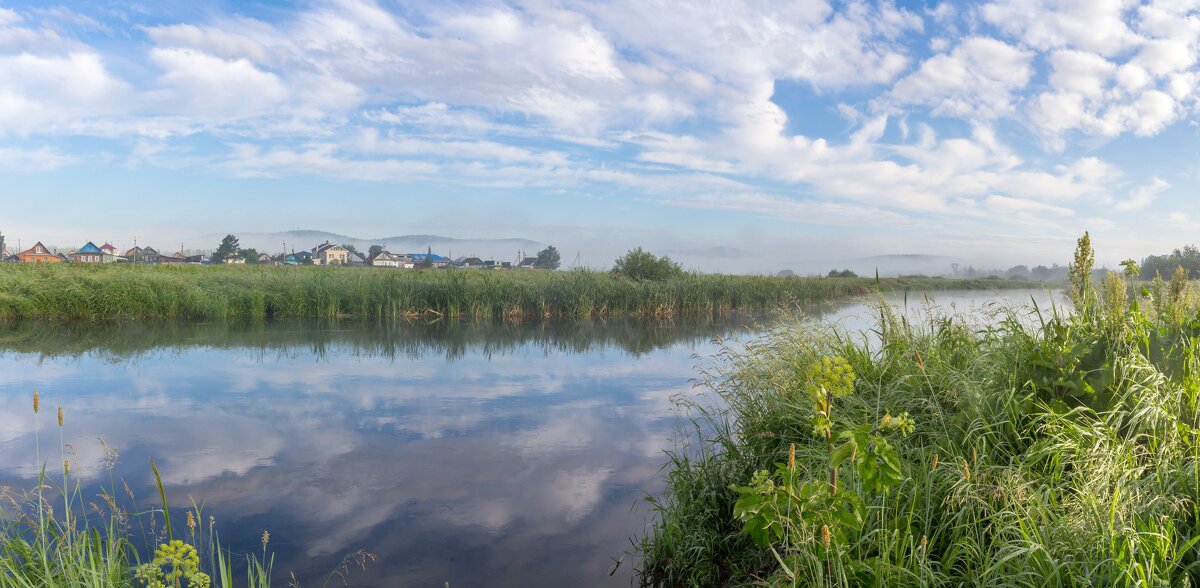 Летнее утро на реке Миасс. г. Миасс, Машгородок (панорама). - Алексей Трухин