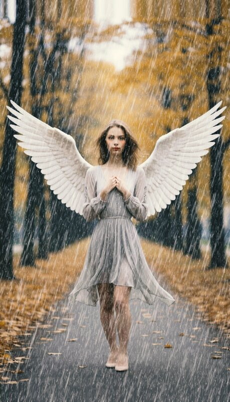 Девушка ангел, на осенней прогулке под дождем. - Pavlov Filipp 