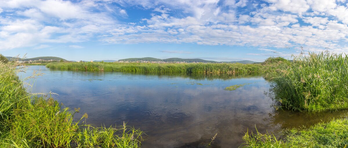 Летнее утро на реке Миасс. г. Миасс, Машгородок (панорама). - Алексей Трухин