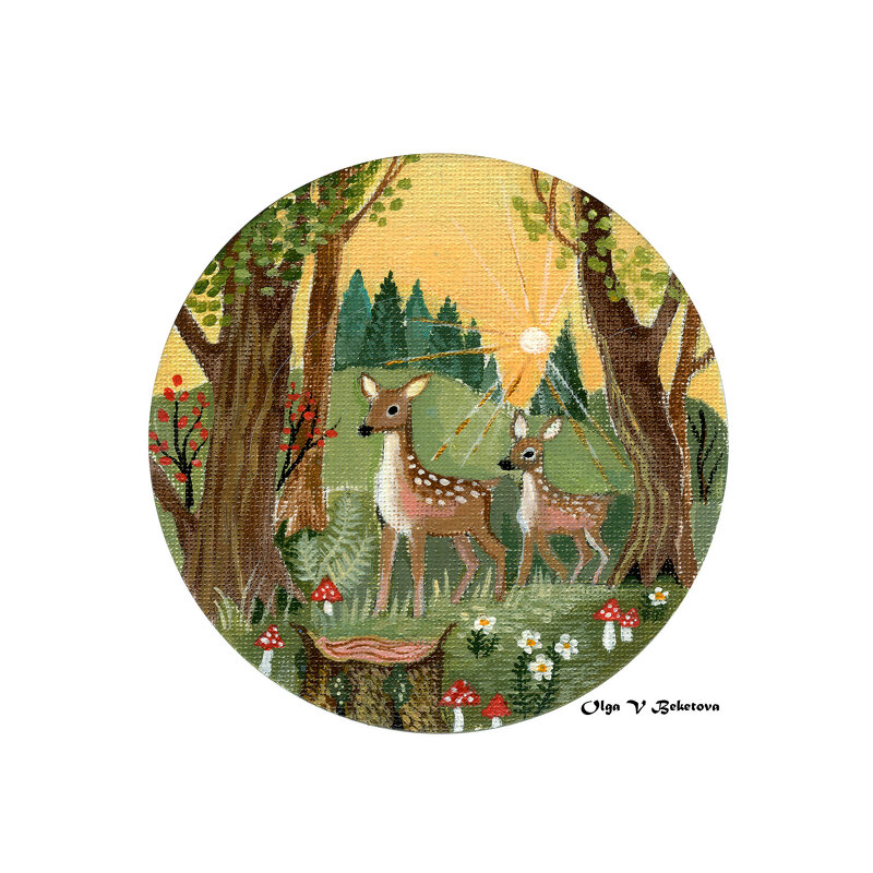 Оленики в вечернем лесу - Ольга Бекетова