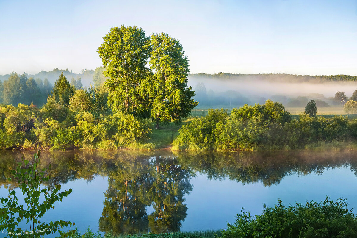 Летнее утро на реке Ухта. Туман уже почти рассеялся - Николай Зиновьев