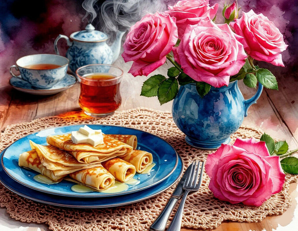 Натюрморт с блинами. - Лилия * Натюрморт с блинами. - Лилия *