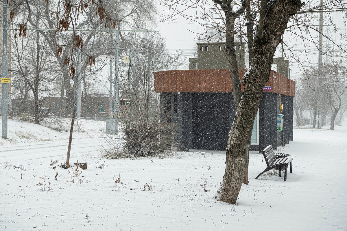 Вид на придорожный павильон во время сильного снегопада - Константин Бобинский Вид на придорожный павильон во время сильного снегопада - Константин Бобинский