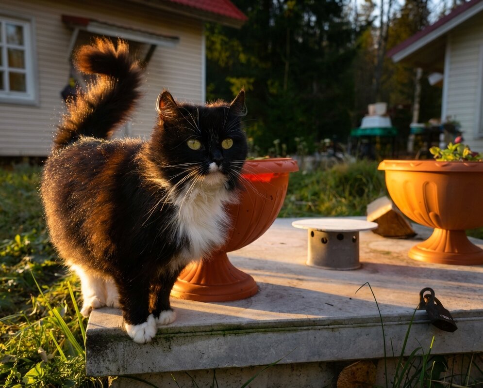 Пушистый кот осенью - Лилия 