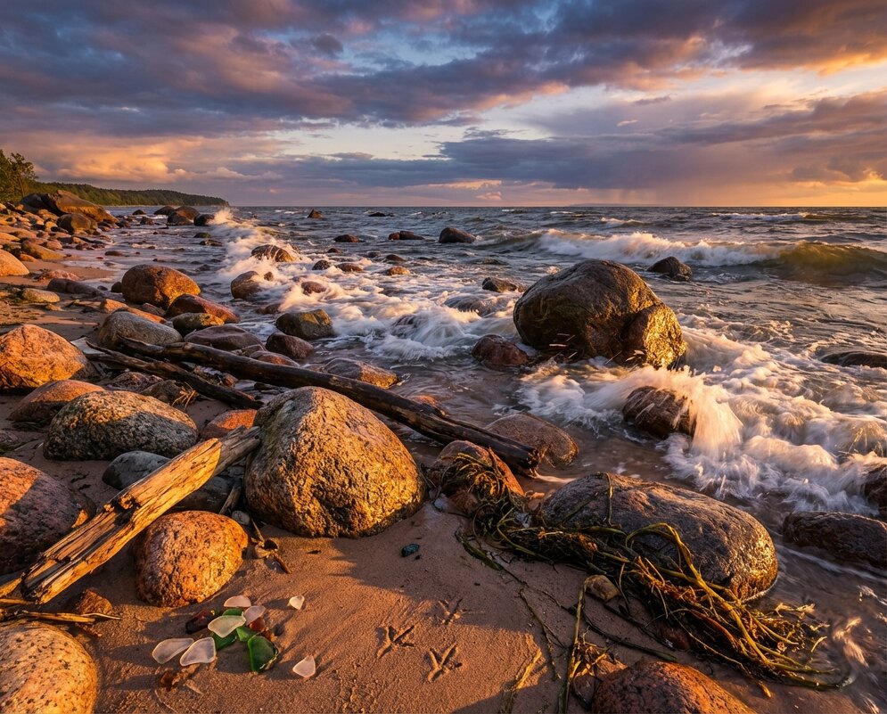 Ветер, волна и залив в закатном солнце - Лилия 