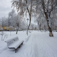 Заснеженный городской сквер :: Александр Синдерёв