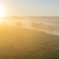 Солнечный рассвет и туманное утро на реке Миасс (панорама). :: Алексей Трухин