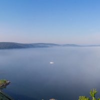 Туманное утро на озере Тургояк (панорама). :: Алексей Трухин