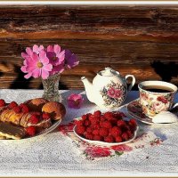 Чайный натюрморт с  десертом и цветами! :: Нина Андронова