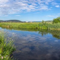 Летнее утро на реке Миасс. г. Миасс, Машгородок (панорама). :: Алексей Трухин