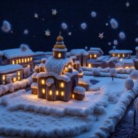 Зимняя картина в стиле «Вязаный город» :: Оксана Федосова