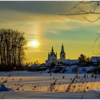 Световой столб над Сретенским собором. Ялуторовск. 07.02.2026. :: Михаил. 