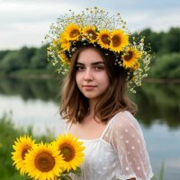 Девочка с букетом подсолнухов :: Сергей Кочнев